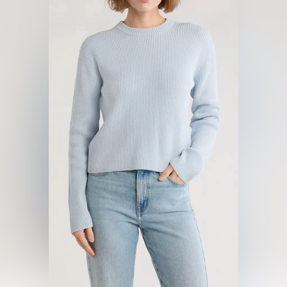 Vince Shaker Rib Knit Crewneck Sweater S Glacier Blue Quiet Luxury Minimalist